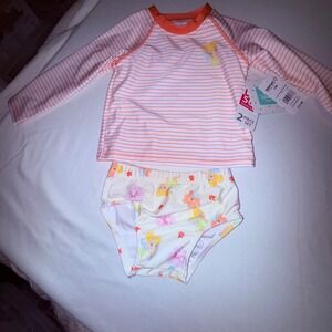 Disney Tinker Bell Rash Guard Set Kids 12M Orange NEW UPF 50+ 2pc Swimsuit